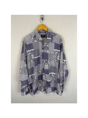 R2 Amsterdam Mens Modern Fit Patchwork Paisley Cotton Shirt Purple White 48 19in